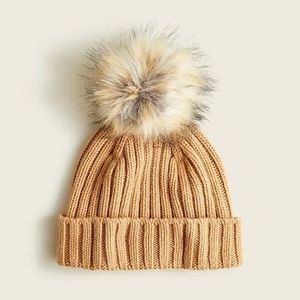 NWT J Crew Ribbed pom-pom beanie